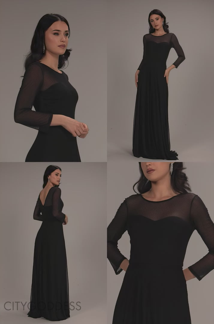 SHEER SLEEVE DOBBY MESH SWEETHEART A LINE MAXI DRESS DR5270