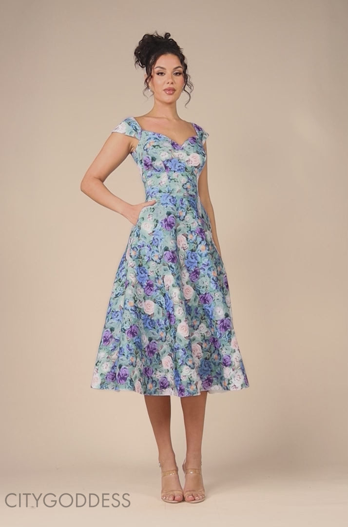 Printed Sweetheart Neck Midi Dress DR4635