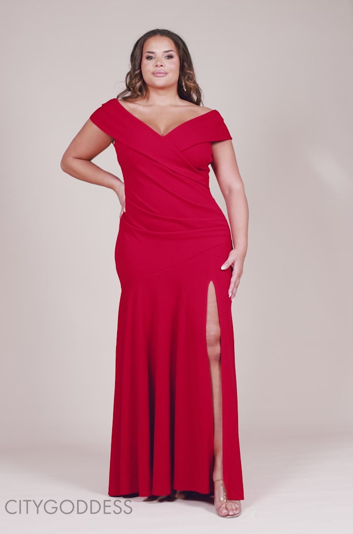 Scuba Crepe Off The Shoulder Bardot Dress DR2930PLUS