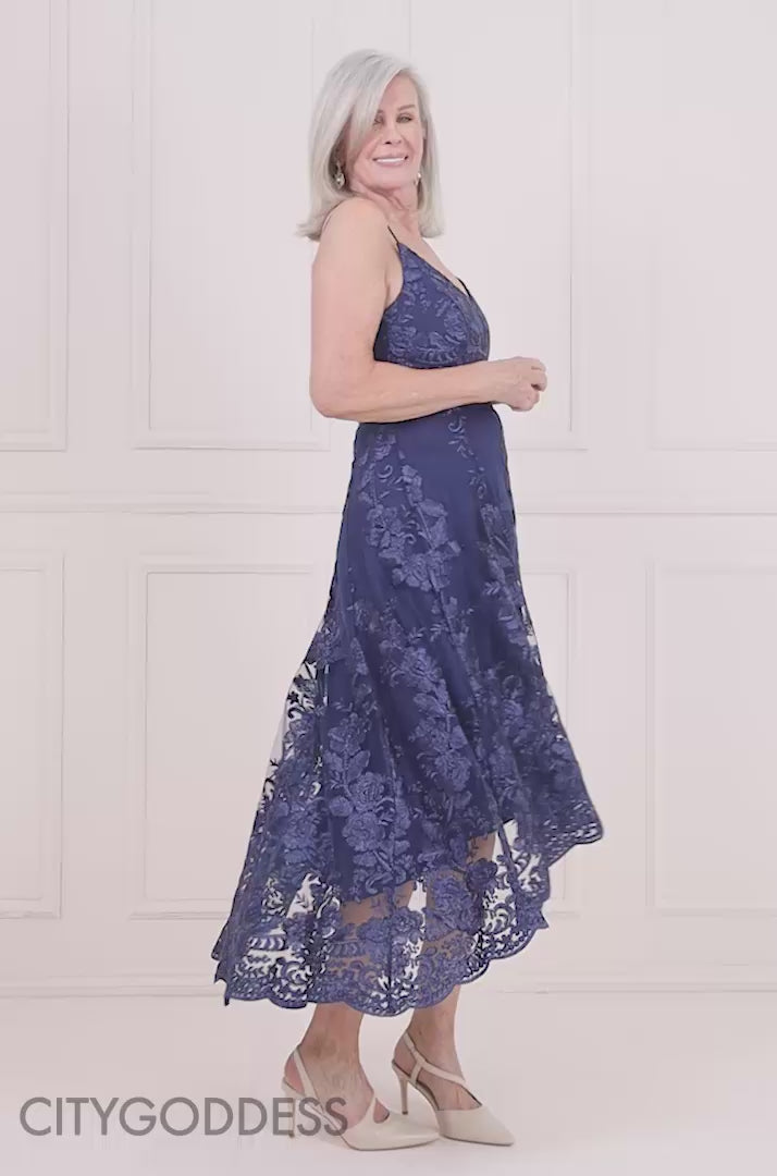 Dipped Hem Sleeveless Lace Midi Dress DR3815QZ