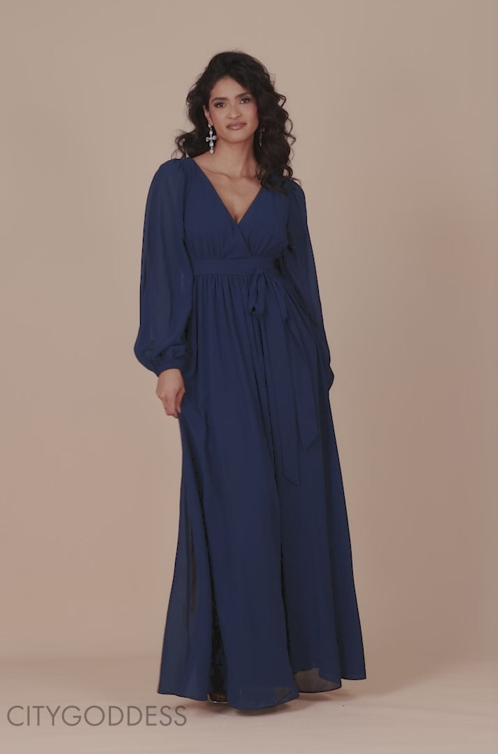 Sustainable Front Split Wrap Style Chiffon Maxi Dress DR4314BBS