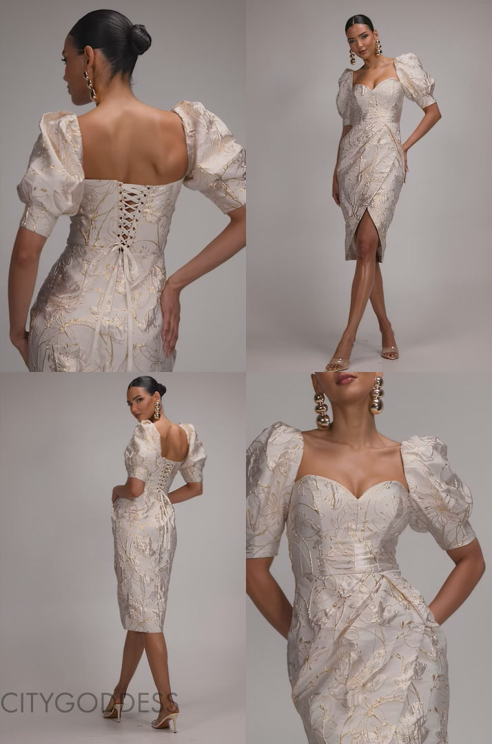 PUFF SLEEVE SWEETHEART MIDI DRESS BY GODDIVA DR4883