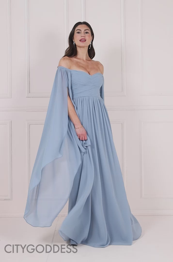 Chiffon Off The Shoulder Maxi With Wings DR3780