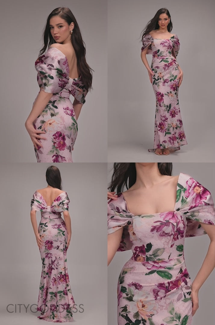 Off Shoulder Floral Bow Back Maxi Dress DR4991
