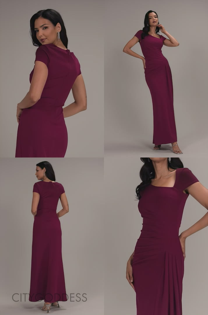 CAP SLEEVE PLEATED ASYMMETRIC MAXI DRESS DR5115