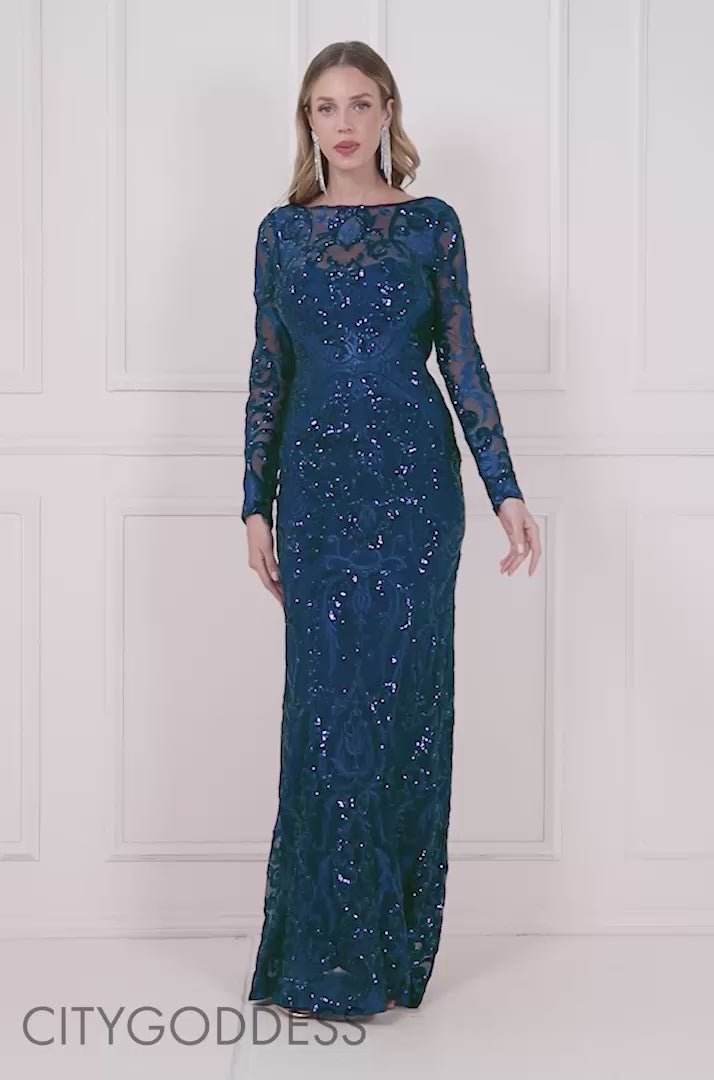 Sequin Cowl Back Maxi Dress DR3420