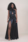 Halter Neck Front Split Satin Maxi Dress DR4398