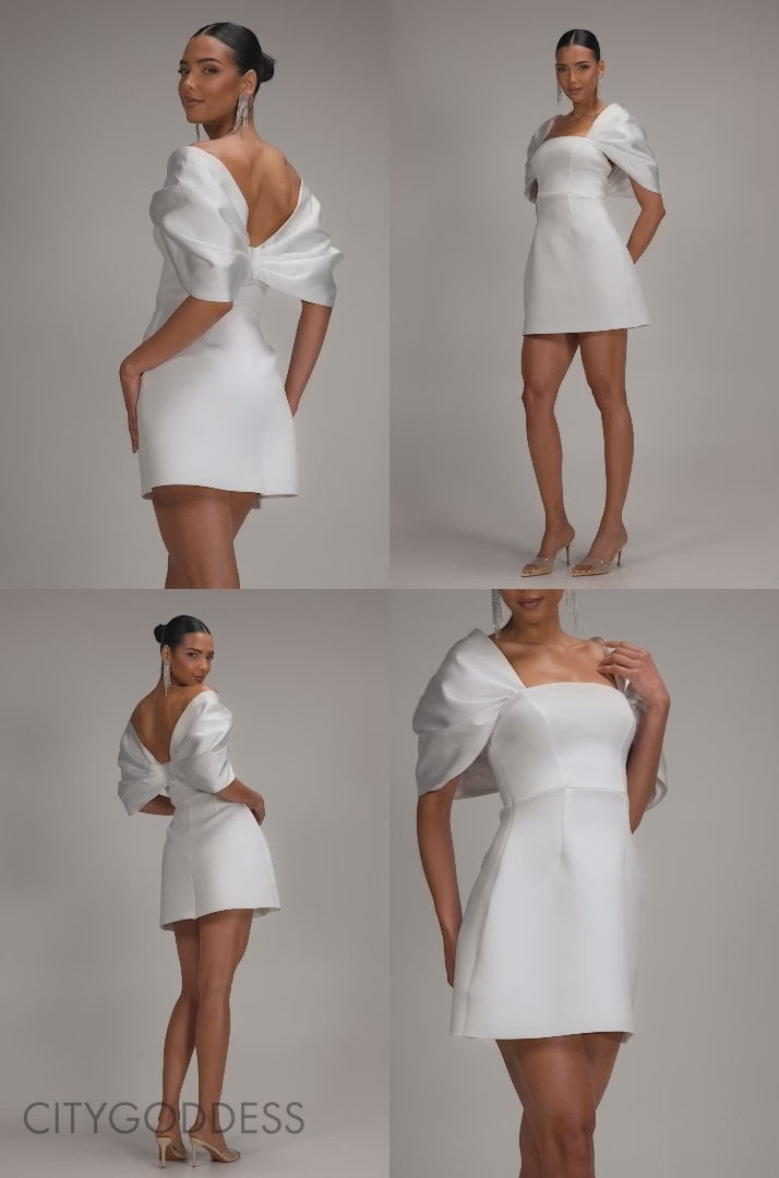 Off Shoulder Back Satin Bow Scuba Mini Dress DR4713
