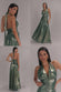 HALTERNECK EMPIRE WAIST GATHERED SUNRISE FOIL MAXI DRESS BY GODDIVA DR5138