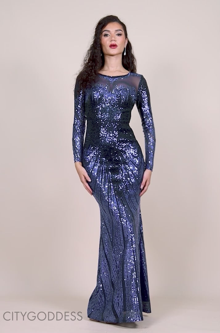 Long Sleeve Aztec Sequin Maxi Dress DR3490