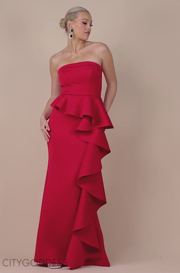Boobtube Peplum  Waterfall Frill Maxi Dress DR4738