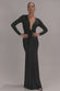 PLUNGE NECK LONG SLEEVE FRONT DRAPED LUREX MAXI DRESS DR5231