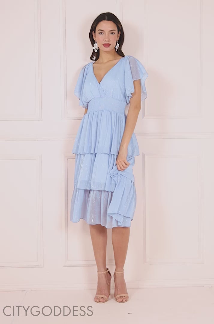 Plain Lurex Chiffon Tiered Dress DR3905QZ