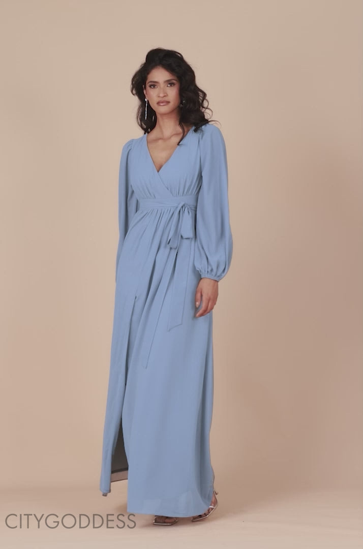 Sustainable Front Split Wrap Style Chiffon Maxi Dress DR4314BBS