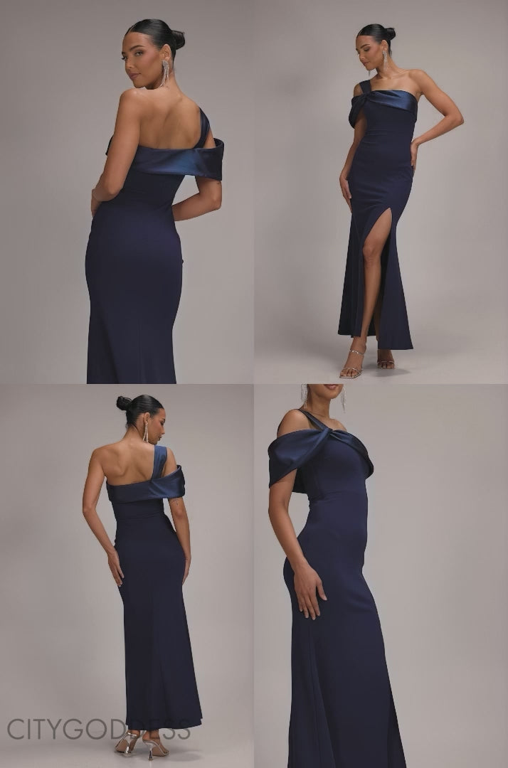 Satin Twist One Shoulder Maxi Dress DR4576QZ