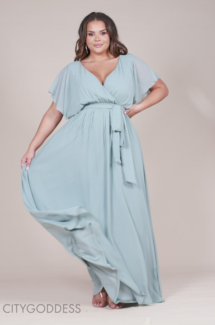 V Neck Chiffon Maxi Dress DR2486P