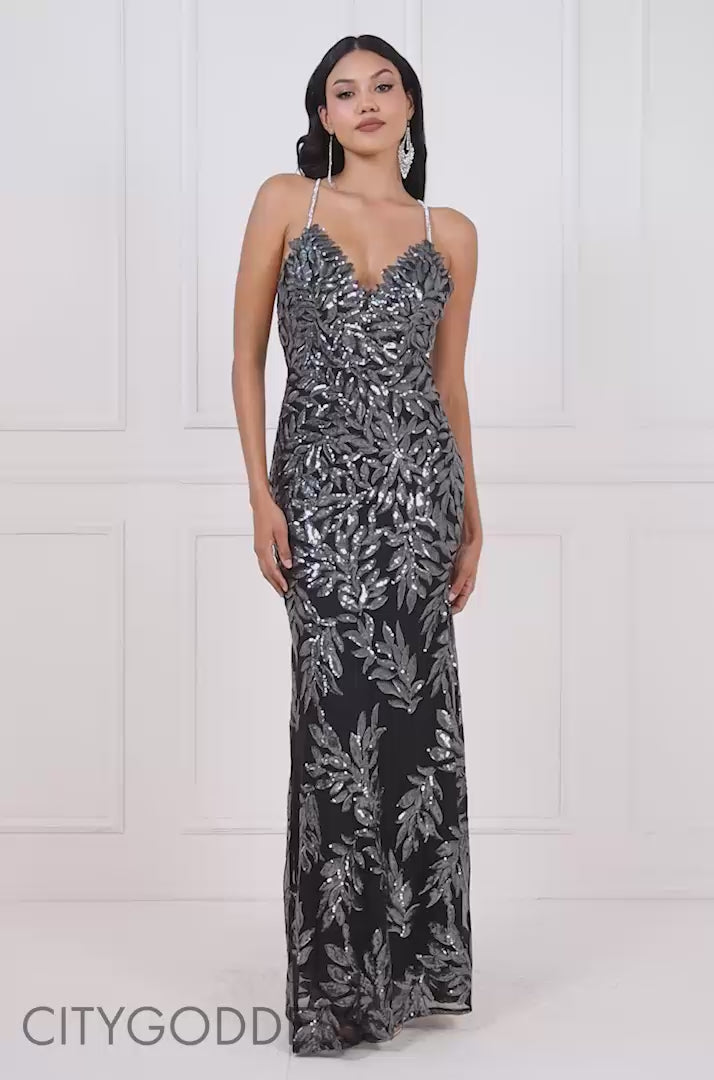 CROSS BACK DIAMONTE STRAP SEQUIN MAXI DR4009