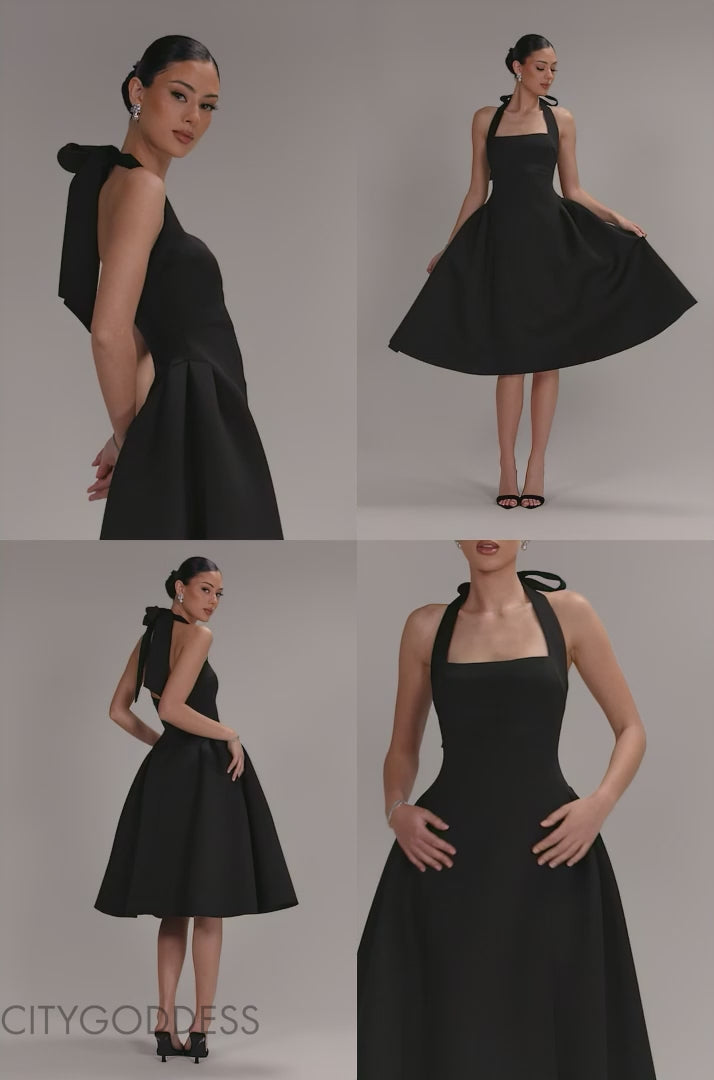 CORSET FIT AND FLARE HALTER NECK MIDI DRESS DR5134