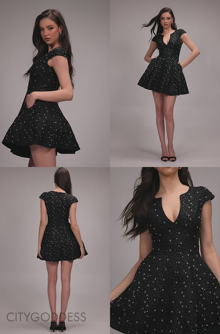 Bead Embellished Jacquard Skater Mini Dress DR4785
