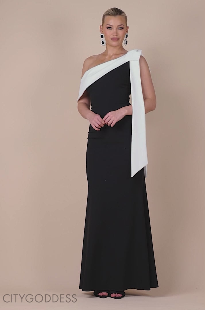One Shoulder Contrast Bow Maxi Dress DR4717