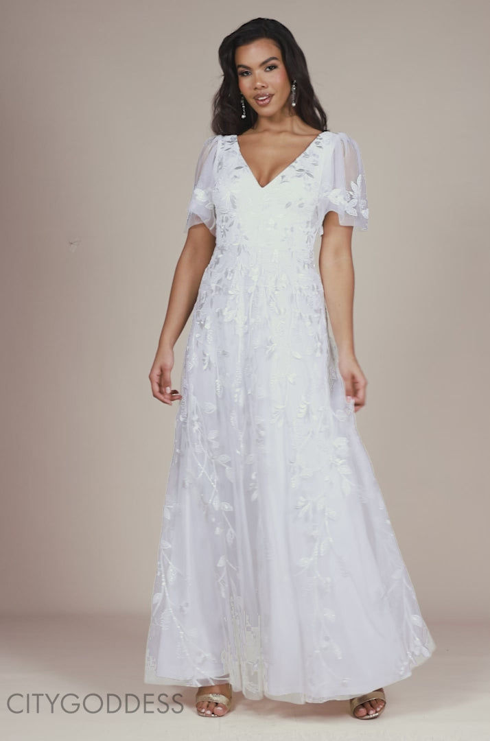 Flared Sleeve Embroidered Maxi Dress DR3279A