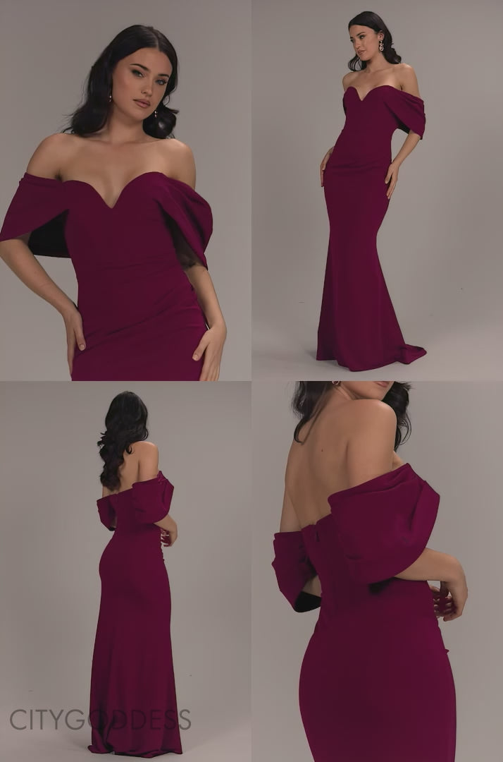 Scuba Crepe Draped Bardot Maxi Dress DR3259