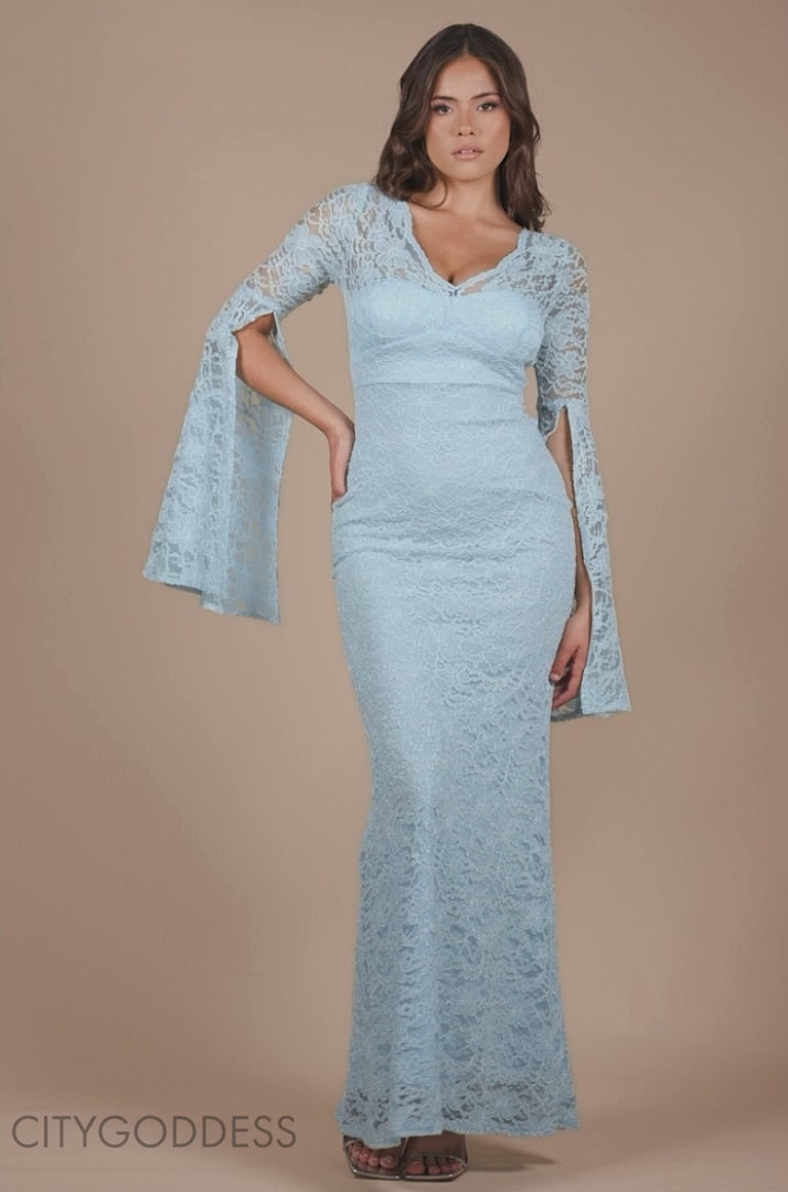 Cape Sleeve Lace Mermaid Hem Maxi Dress DR4621