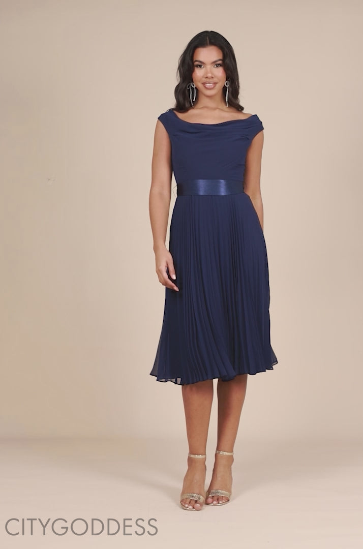 Cowl Neck Pleated Midi Dress DR4501