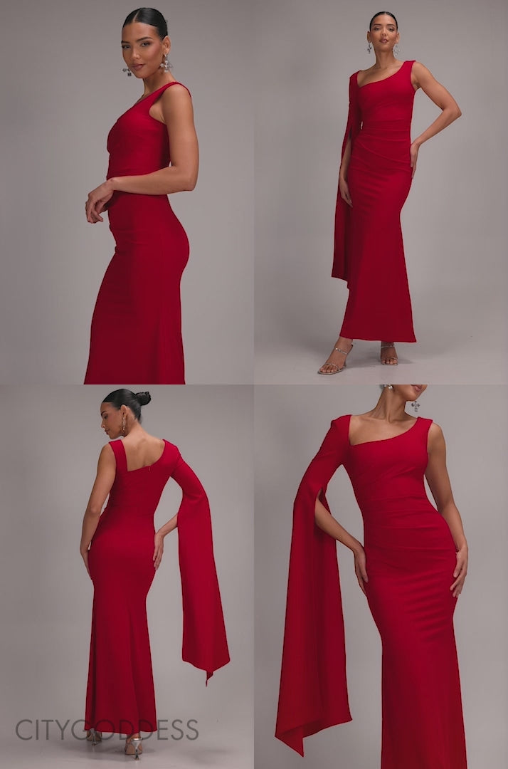 One Shoulder Cape Sleeve Maxi Dress DR5041