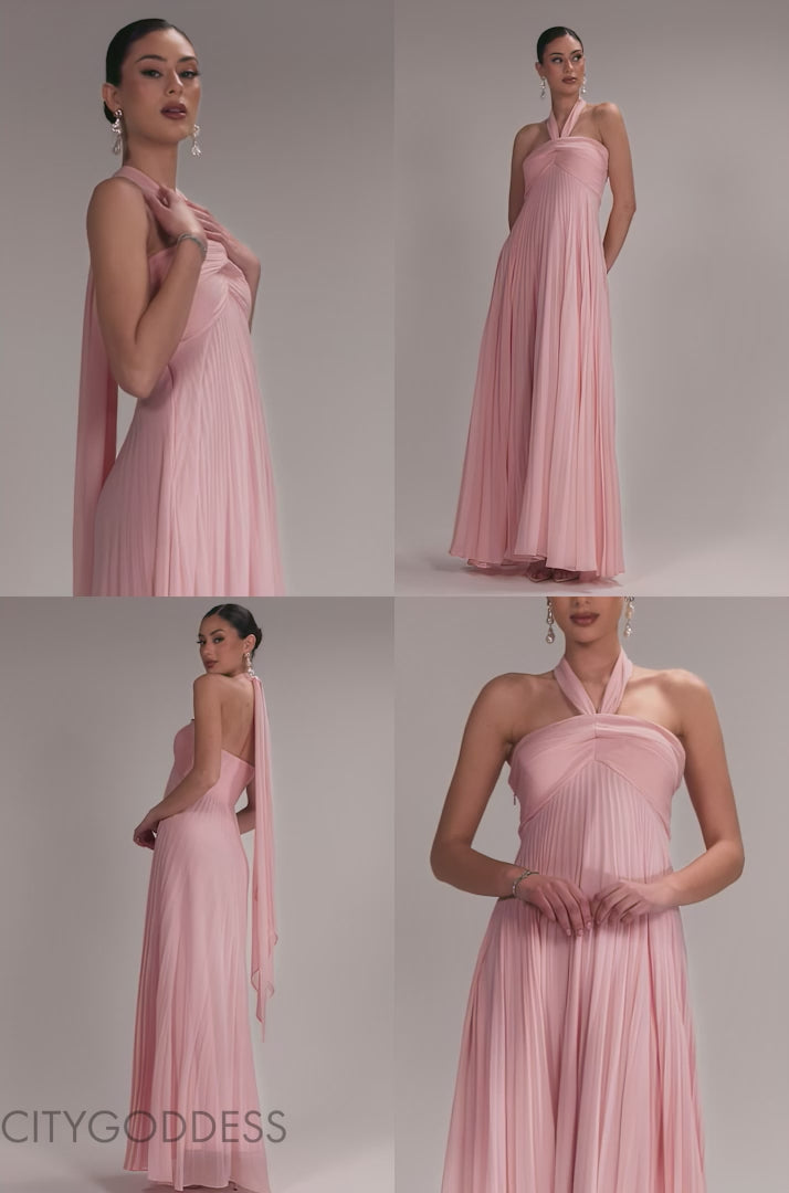SLEEVELESS PLEATED CHIFFON MULTIWAY SCARF MAXI DRESS BY GODDIVA DR4829