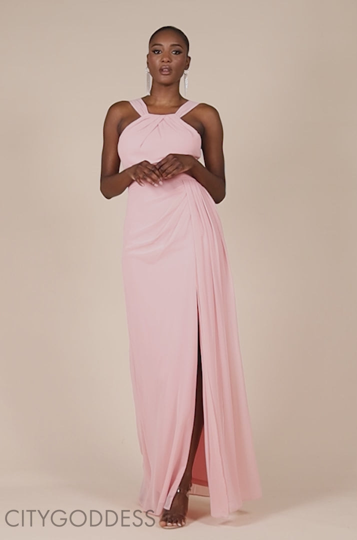 Halterneck Thigh Split Chiffon Maxi Dress DR4610