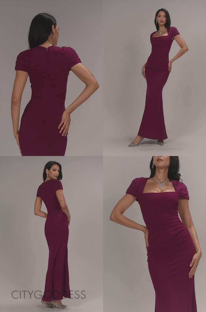 PLEATED ASYMMETRIC BODICE MERMAID MAXI DRESS DR5277