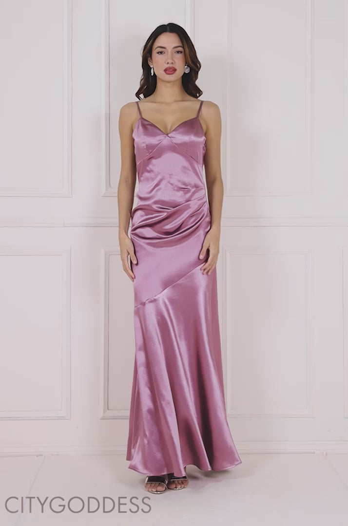 Cowl Neck With Strappy Back Satin Maxi Dress DR2113QZ