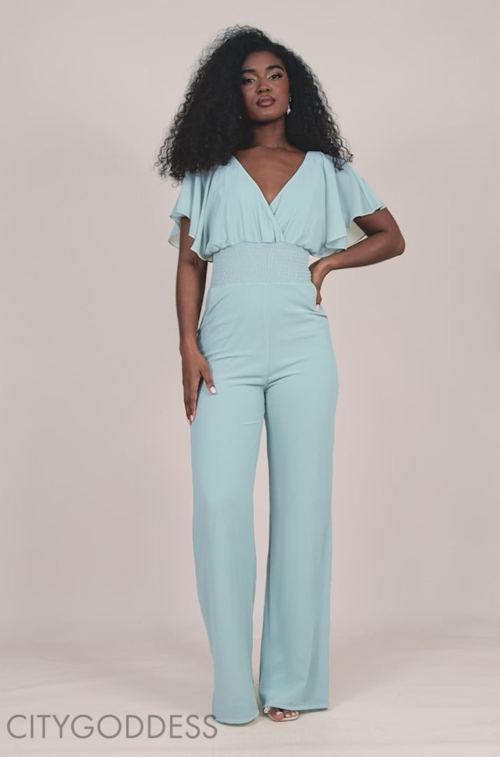 Chiffon Jumpsuit With Flutter Sleeves TR352