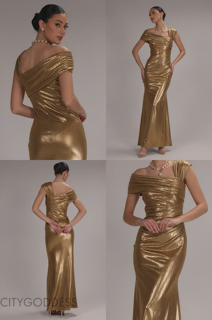 One Shoulder Scuba Crepe Evening Maxi Dress DR3231