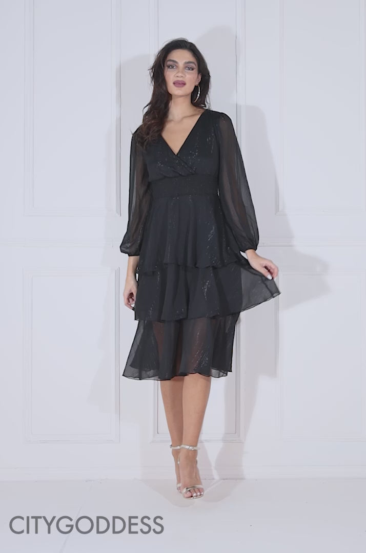 Long Sleeve Tiered Midi Dress DR3764QZ
