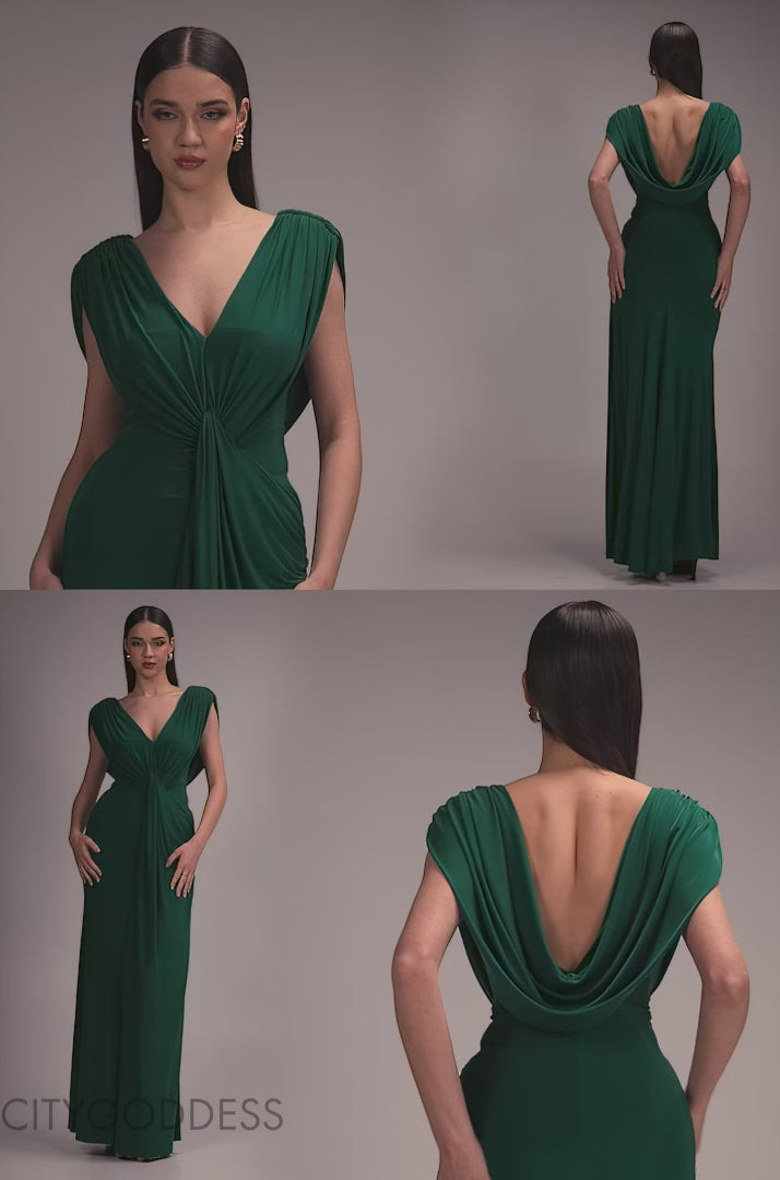 Cowl Plunge Draped Mermaid Maxi Dress DR4879