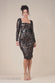Sequin Square Neck Bodycon Midi Dress With Scalloped Hem DR4123