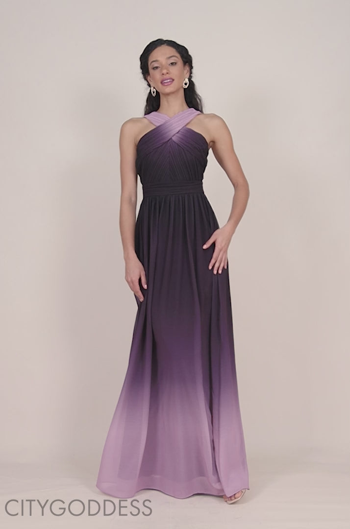 Ombre Cross Front Pleated Maxi Dress DR4188