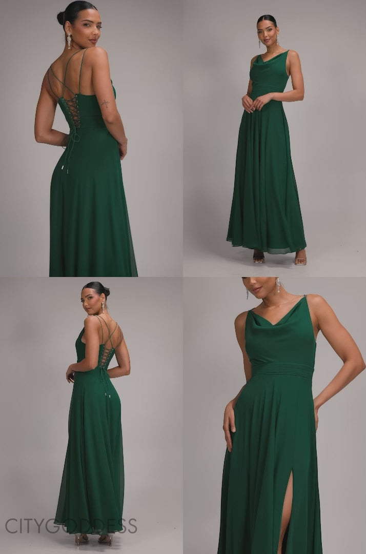 CHIFFON COWL TWISTED ROPE STRAP LACE-UP FLARED MAXI DRESS DR4937