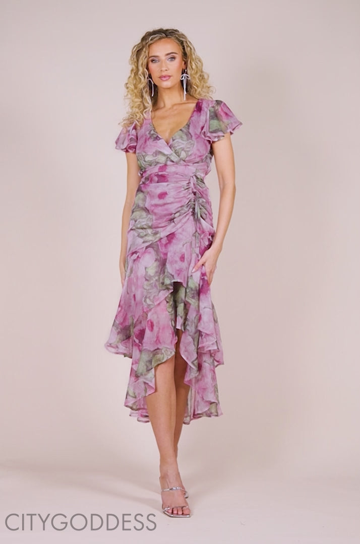 Floral Wrap High And Low Midaxi Dress DR4369