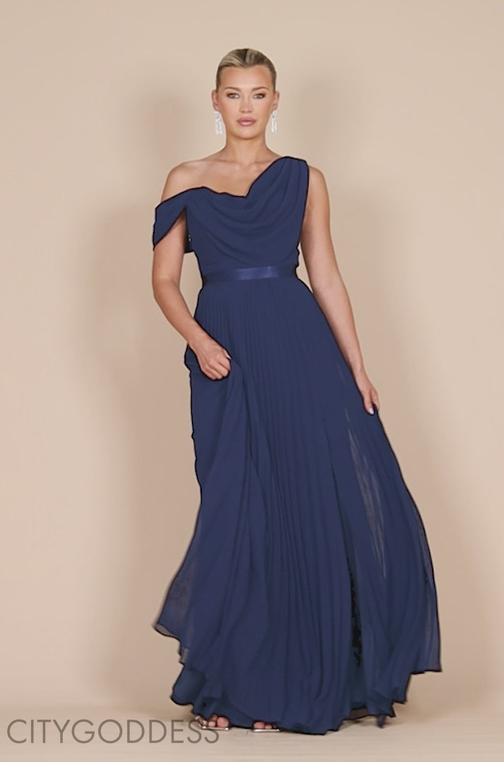 Cowl Neck One Shoulder A Line Chiffon Maxi Dress DR4506