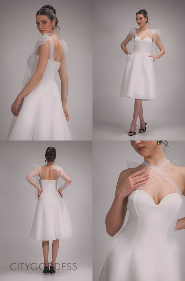 SCUBA & POLKA MESH BELLA BOW MULTIWAY A-LINE MIDI DRESS DR4877