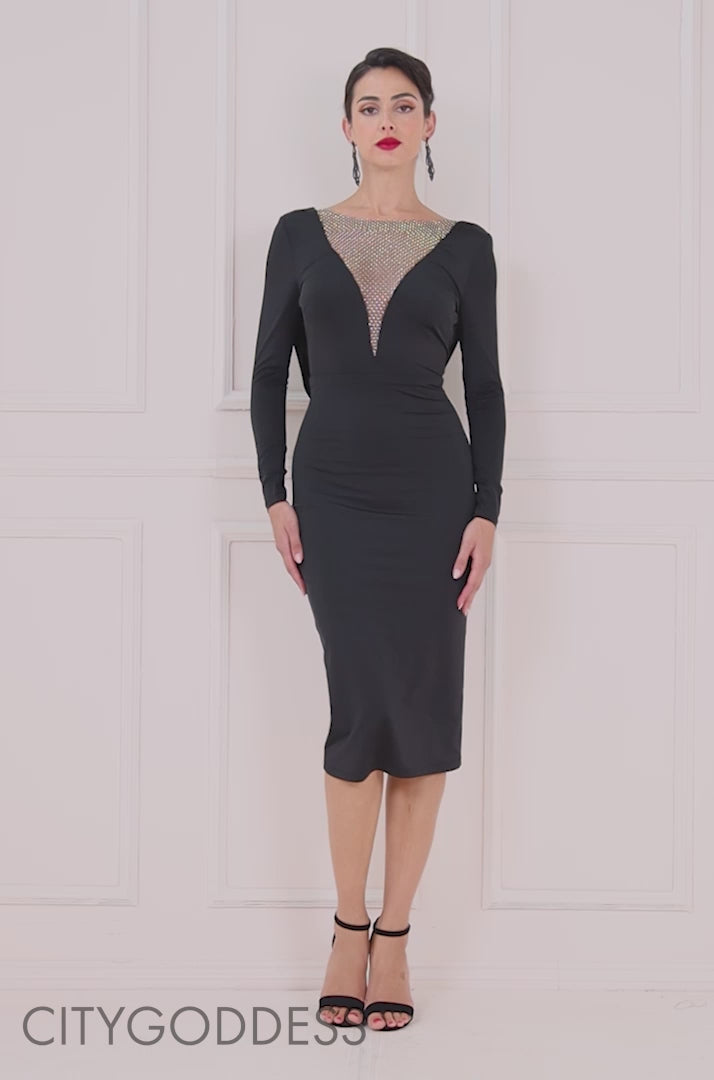 Disco Cowl Back Midi With Fishnet Insert Dress DR4073
