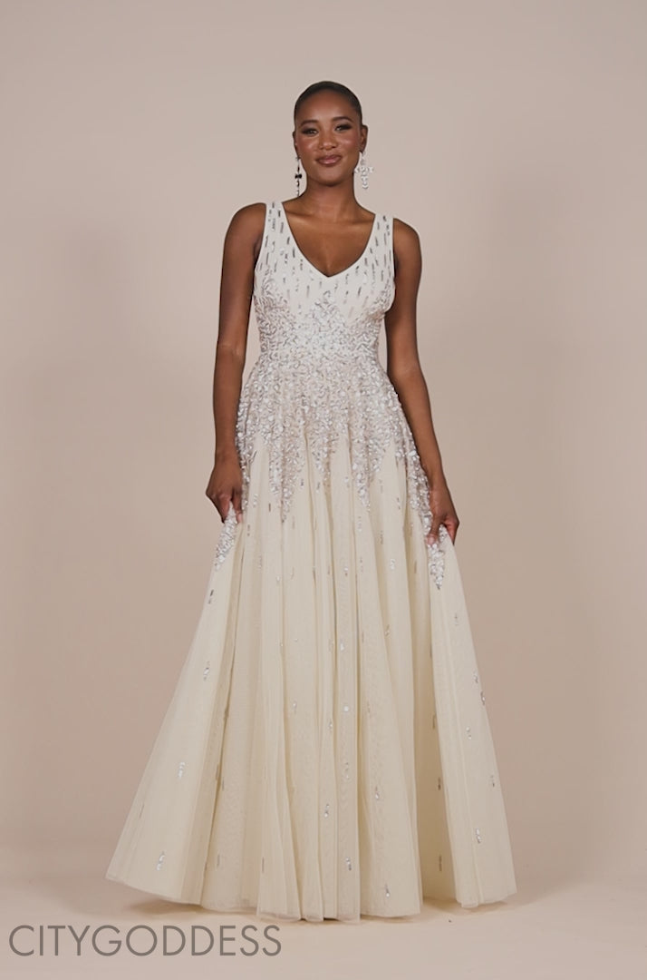 Sunray Hand Embellished Sequin A-Line Sleeveless Maxi Dress DR2882