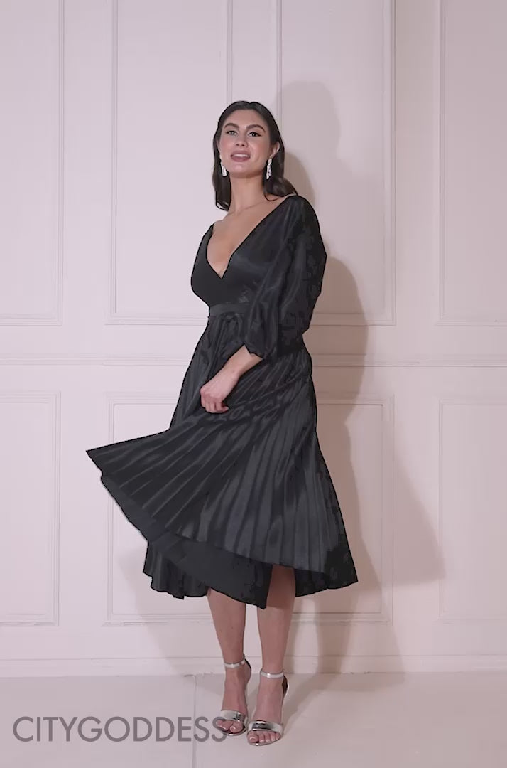 Satin Pleated Skirt Wrap Midi Dress DR3921