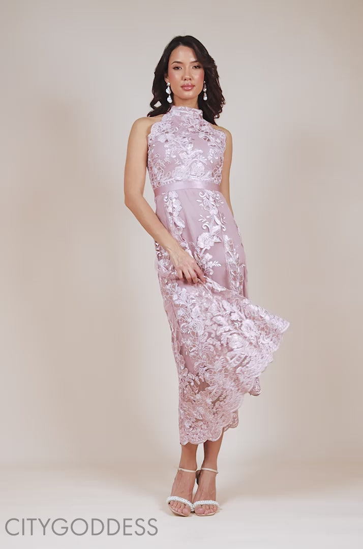 Halter Neck Lace High And Low Dress DR3346QZ