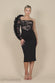 One Shoulder Organza  Fan Detail Lace Bodice Midi Dress DR4607