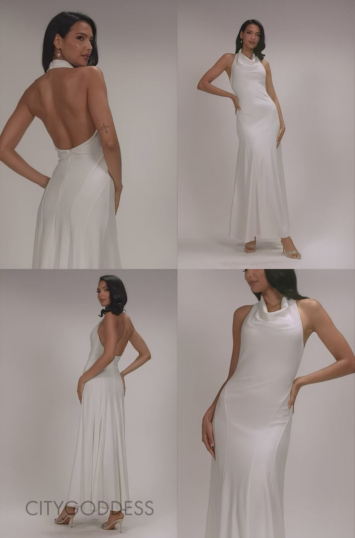 HALTERNECK COWL NECK BACKLESS SCUBA CREPE MAXI DRESS DR5148