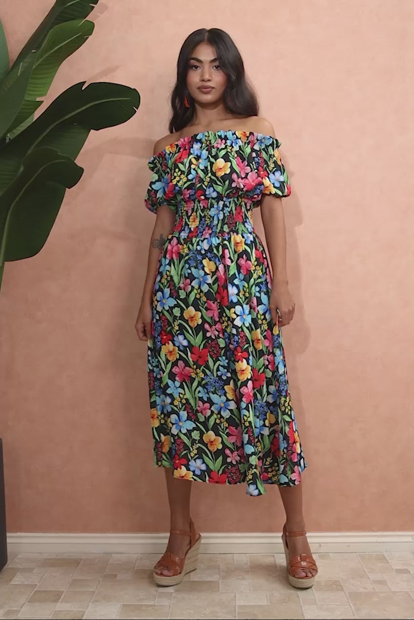 Off The Shoulder Floral Midi Dress DR3583